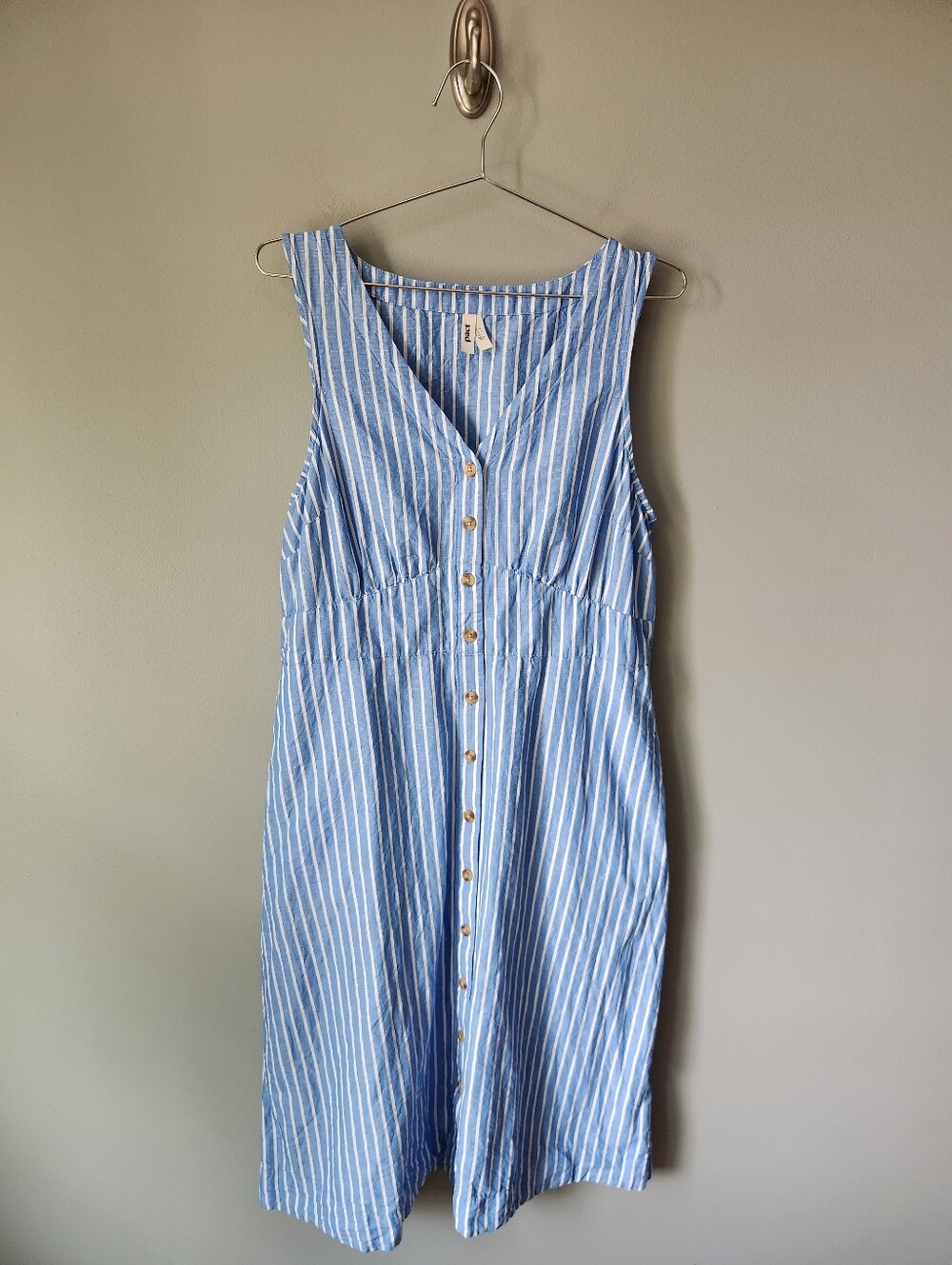 Pact Canopy Linen Blend Button Front Dress Blue Stripe Organic Cotton Size Large - Picture 2 of 10